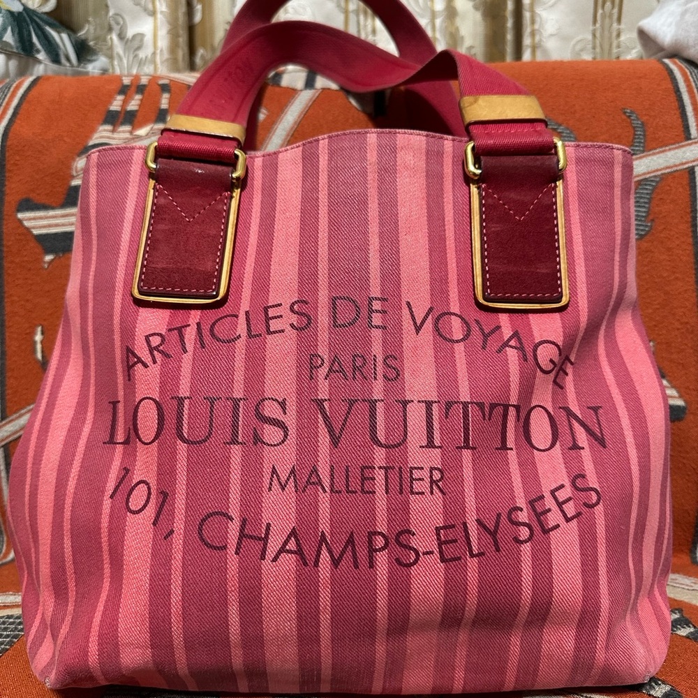 Louis Vuitton Pink Striped Canvas Tote